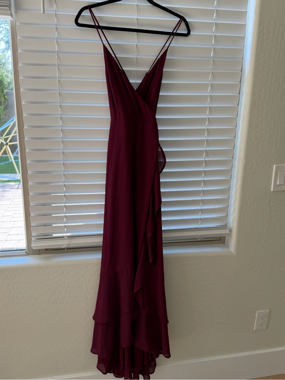 Lulu's Wine Burgundy Ruffle Maxi Dress